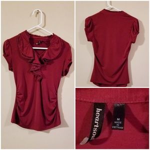 Beautiful red silky ruffle top with lace detail